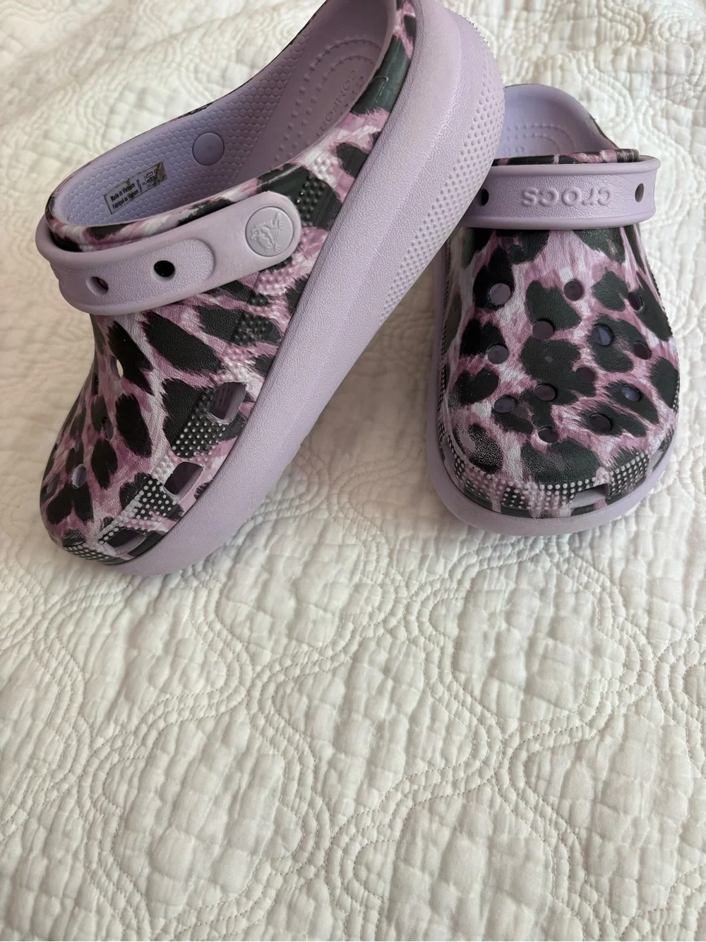 CROCS Kids Lavender and Black Leopard Print Clogs